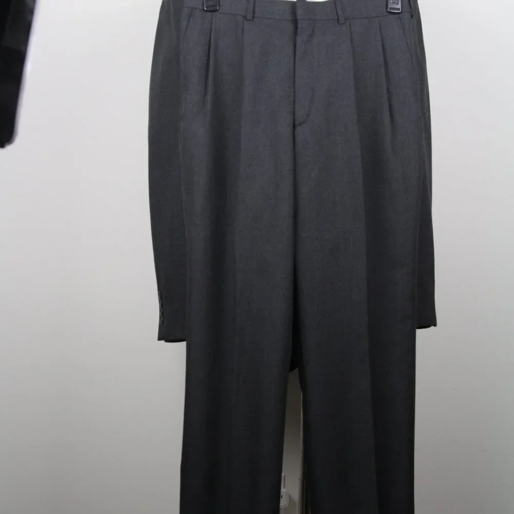 Stafford Mens 2-pc Suit Blazer‎ Jacket 40L Pants Size 30Wx31L Grey Solid E081155
